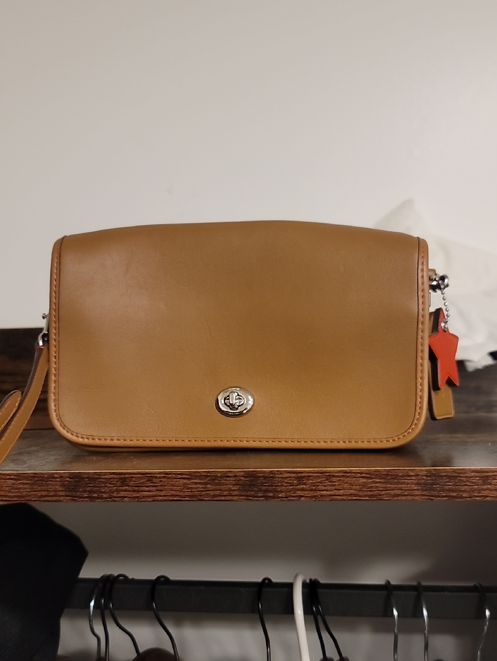 Coach Classic Tan Leather Crossbody Bag with Turn-Lock Closure